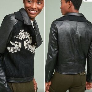 Anthropologie Black Faux Leather and Knit Jacket Small